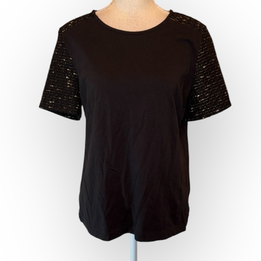 J. Crew black gold metallic tweed top